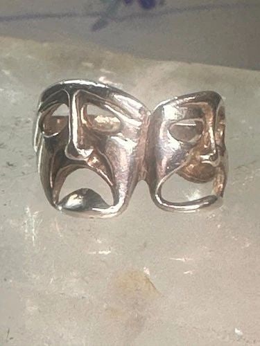 COMEDY TRAGEDY RING MASK THEATRE BAND SIZE 5.50 STERLING SILVER WOMEN (1 of 2)