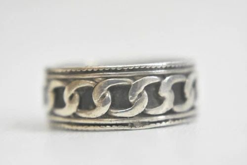CHAIN LINK RING SIZE 9.25 BIKER BAND THUMB STERLING SILVER WOMEN MEN (1 of 2)
