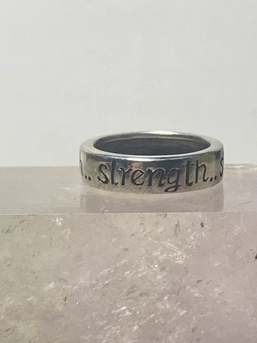 STRENGTH RING WEDDING BAND WORDS STACKER STERLING SILVER WOMEN MEN (1 of 2)