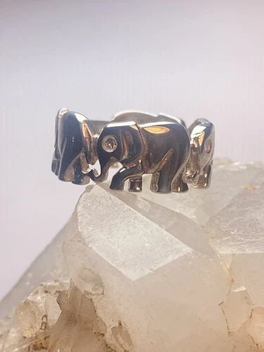 ELEPHANT RING SIZE 5.50 ELEPHANTS BAND PINKY CRYSTAL EYES STERLING SILVER WOMEN (1 of 2)