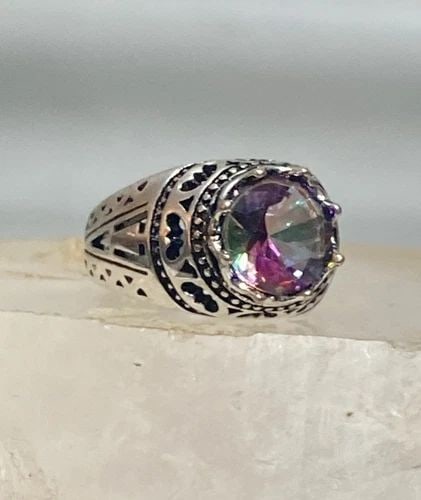 MYSTIC TOPAZ RING FILIGREE ART DECO STYLE STERLING SILVER WOMEN (1 of 2)