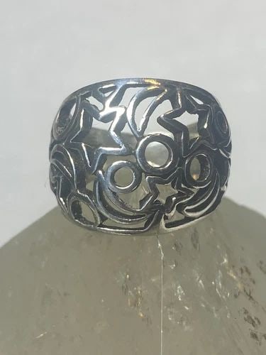 STARS RING STERLING SILVER CIGAR BAND WOMEN GIRLS (1 of 2)