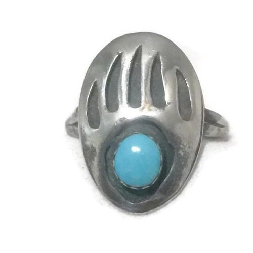 VINTAGE BEAR CLAW TRIBAL SOUTHWEST STERLING SILVER THUMB RING SIZE 6.25: VINTAGE BEAR CLAW TRIBAL SOUTHWEST STERLING SILVER THUMB RING SIZE 6.25 Vintage Bear Claw Tribal Southwestern Sterling Silver Ring Thumb Band Band is Slightly Bent Wearable As Is Size 6.25 Weight 2.6g