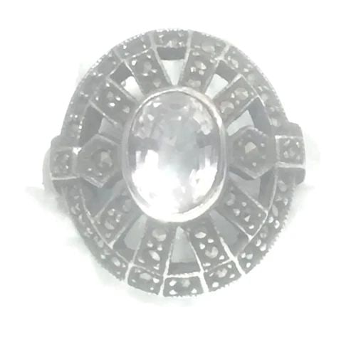 VINTAGE MARCASITE RING ART DECO VINTAGE FILIGREE STERLING SILVER SIZE 8 (1 of 2)
