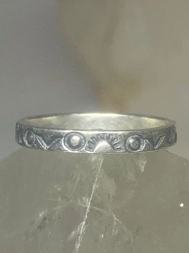 SUN RAYS RING SOUTHWEST BAND SIGNED PINKY STERLING SILVER WOMEN GIRL (1 of 2)