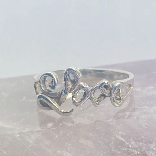 LOVE RING SIZE 10.75 WORD BAND STERLING SILVER GIRLS WOMEN: LOVE RING SIZE 10.75 WORD BAND STERLING SILVER GIRLS WOMEN Love ring word band sterling silver girls women Size 10.75 Weight 3.4g Widest part of band 7/16" Thinnest part of band 1/8"