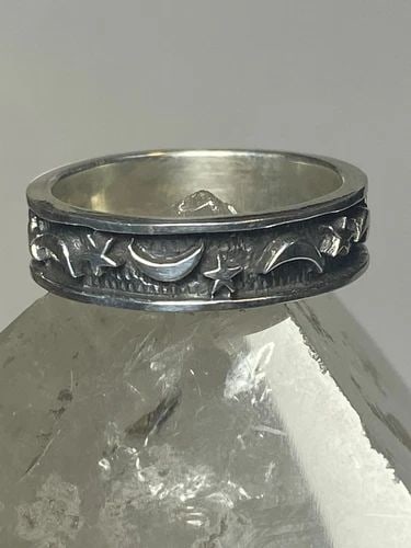 CELESTIAL RING SIZE 9.25 MOONS BAND STARS STERLING SILVER WOMEN GIRLS (1 of 2)