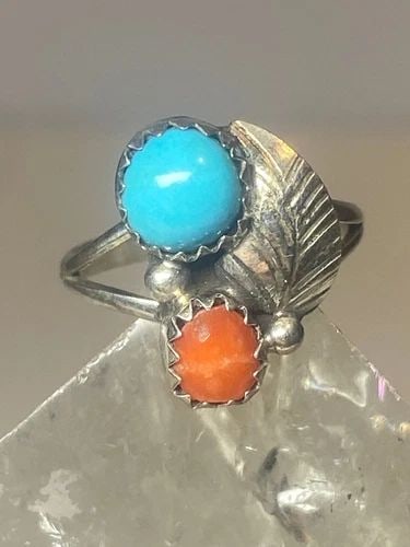 TURQUOISE RING CORAL SOUTHWEST PINKY FLORAL LEAVES BLOSSOM BABY CHILDREN WOMEN G: TURQUOISE RING CORAL SOUTHWEST PINKY FLORAL LEAVES BLOSSOM BABY CHILDREN WOMEN G Turquoise ring coral southwest pinky floral leaves blossom baby children women girls u Size 3.75 Weight 2.1g Length 5/8