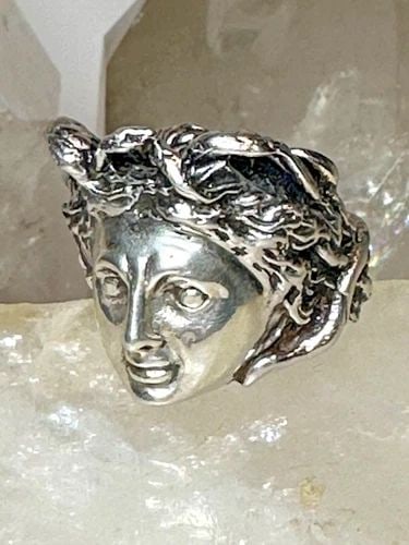 FACE RING SIZE 10.7 BIRDS CLASSICAL RENAISSANCE FACE FIGURATIVE BAND STERLING SI (1 of 2)