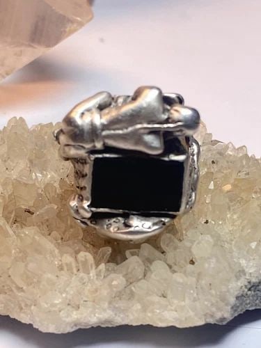 FIGURATIVE TRIBAL RING SIZE 5.50 W DEER AT TREE TRUNK ONYX STERLING SILVER WOMEN (1 of 2)
