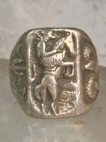 BUCKING BRONCO RING HORSE SNAKE CACTUS COWBOY SOUTHWEST BAND SIZE 9 STERLING SIL (1 of 2)