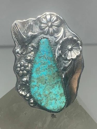 EAGLE ? RING TURQUOISE BIRD HUMMINGBIRD? SQUASH BLOSSOM FLOWER SOUTHWEST STERLIN (1 of 2)