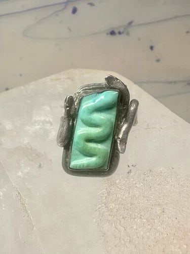 SNAKE RING CARVED TURQUOISE SNAKES SIZE 6 STERLING SILVER WOMEN (1 of 2)