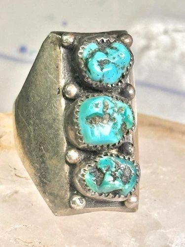 LONG NAVAJO RING HEAVY TURQUOISE BAND VINTAGE STERLING SILVER SIZE 10.75 WOMEN M (1 of 2)