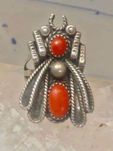 NAVAJO RING CORAL BUG INSECT BAND SIZE 6.25 STERLING SILVER WOMEN: NAVAJO RING CORAL BUG INSECT BAND SIZE 6.25 STERLING SILVER WOMEN Not Found