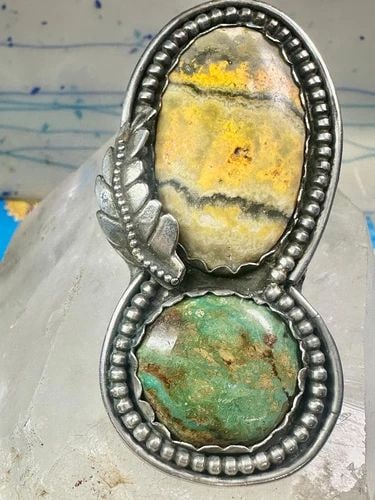 BUMBLE BEE JASPER RING SIGNED SAGE SIZE 5.50 NAVAJO STERLING SILVER WOMEN (1 of 2)
