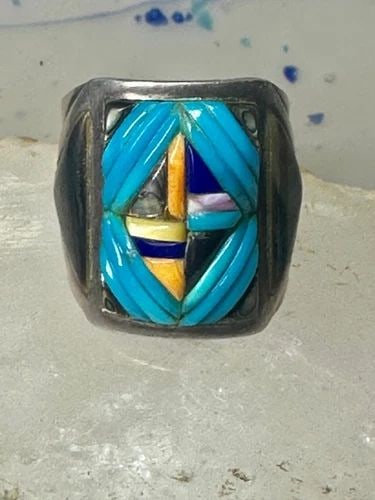 TURQUOISE RING COBBLESTONE NATIVE AMERICAN ABALONE ONYX SPINY OYSTER SIZE 12.7 S: TURQUOISE RING COBBLESTONE NATIVE AMERICAN ABALONE ONYX SPINY OYSTER SIZE 12.7 S Turquoise ring Cobblestone Native American abalone onyx spiny oyster size 12.7 sterling silver women men Size 12.75 Bet