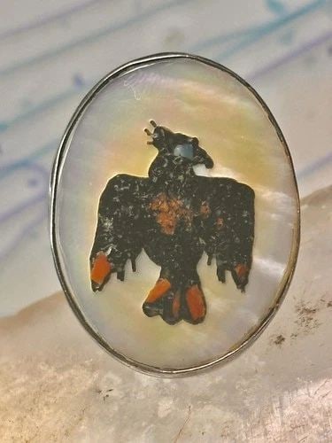 PEYOTE BIRD RING PHOENIX THUNDERBIRD BAND STAMPINGS SIZE 6.50 STERLING SILVER ME (1 of 2)