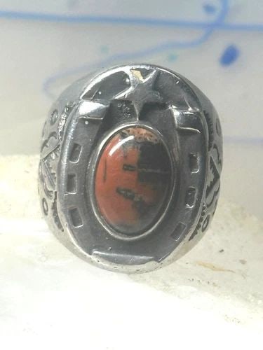 HORSESHOE RING NAVAJO SIZE 8 STAR GOOD LUCK JASPER STERLING SILVER WOMEN MEN: HORSESHOE RING NAVAJO SIZE 8 STAR GOOD LUCK JASPER STERLING SILVER WOMEN MEN Horseshoe ring Navajo size 8 star Good Luck Jasper ? sterling silver women men Size 8 Weight 16.8g Length 7/8" Width 1/2" T