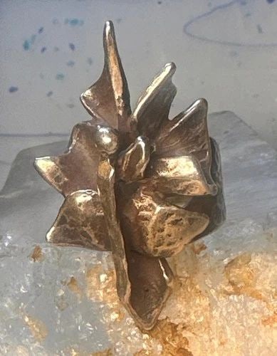 VINTAGE FLOWER RING ABSTRACT BRUTALIST HEAVY SIZE 5.75 STERLING SILVER WOMEN GIR (1 of 2)
