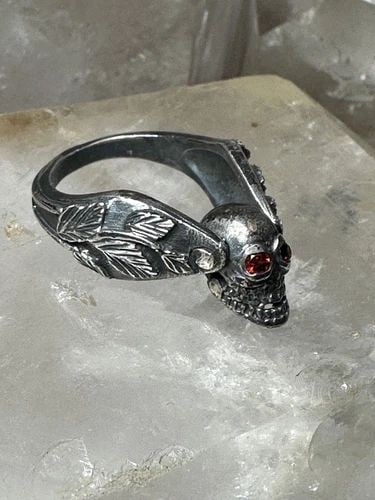SKULL RING SIZE 8.25 LEAVES BIKER UGO CACCIATORI FLORAL BAND STERLING SILVER WO (1 of 2)