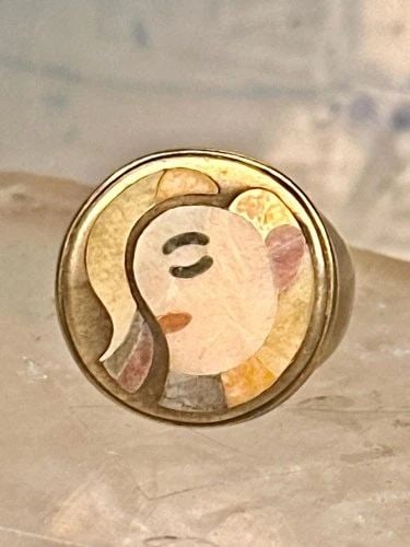 ERIC GROSSBARDT FACE RING SIZE 5 MOP SPINY OYSTER STERLING SILVER DETAILED W18K (1 of 2)