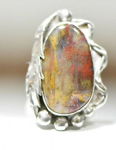 LONG AGATE RING SOUTHWEST TRIBAL STERLING SILVER WOMEN SIZE 6 (1 of 2)