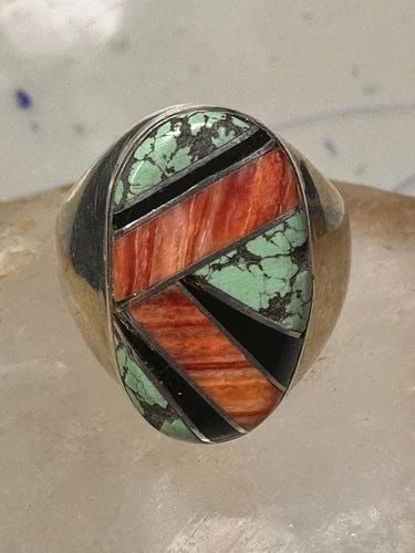 NAVAJO RING TURQUOISE SPINY OYSTER BAND SIZE 10 STERLING SILVER WOMEN MEN (1 of 2)
