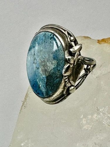 ART NOUVEAU RING FLORAL ART DECO LEAVES BAND SIZE 4.25 STERLING SILVER WOMEN GIR (1 of 2)