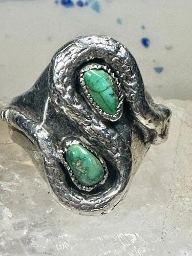 SNAKE RING SIZE 10 NAVAJO TURQUOISE BAND STERLING SILVER BAND WOMEN MEN: SNAKE RING SIZE 10 NAVAJO TURQUOISE BAND STERLING SILVER BAND WOMEN MEN Snake ring size 10 Navajo turquoise band sterling silver band women men AS IS - See Photo of the crack in side of the band- Stil
