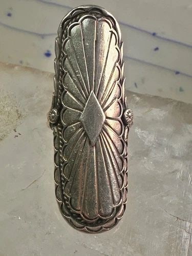 LONG NAVAJO RING SIZE 7 CONCHO CONCH STERLING SILVER WOMEN SIGNED CS (1 of 2)