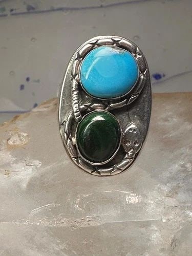 NAVAJO RING SNAKE TURQUOISE MALACHITE BAND SIZE 10.5 STERLING SILVER MEN WOMEN (1 of 2)