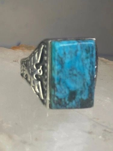 NAVAJO PHOENIX RING MUDMAN TURQUOISE SIZE 11 STERLING SILVER WOMEN MEN: NAVAJO PHOENIX RING MUDMAN TURQUOISE SIZE 11 STERLING SILVER WOMEN MEN Navajo Phoenix ring mudman Turquoise size 11 sterling silver women men Size 11 Weight 10.2g Length 3/4" Width 1/2" Thinnest part 