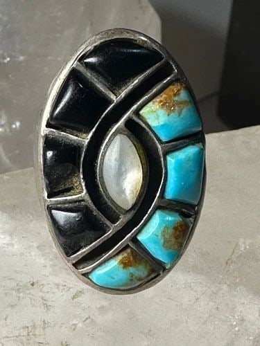 HUMMINGBIRD RING TURQUOISE ONYX RING CORAL MOP SIZE 9.25 SOUTHWEST STERLING SILV: HUMMINGBIRD RING TURQUOISE ONYX RING CORAL MOP SIZE 9.25 SOUTHWEST STERLING SILV Hummingbird ring Turquoise onyx ring coral MOP size 9.25 southwest sterling silver women men AS IS >>>> 1. A flaw ... b