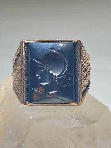 ROMAN WARRIOR RING ANTIQUE ART DECO STERLING SILVER 14K RING 1920'S (1 of 2)