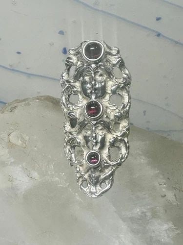 FACE RING LONG FIGURATIVE ART DECO INFLUENCES GARNETS SIZE 5.75 STERLING SILVER (1 of 2)