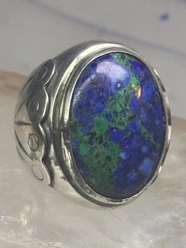 NAVAJO RING BY ADAM FIERO AZURITE RING HEAVY BAND SIZE 7 STERLING SILVER WOMEN M (1 of 2)