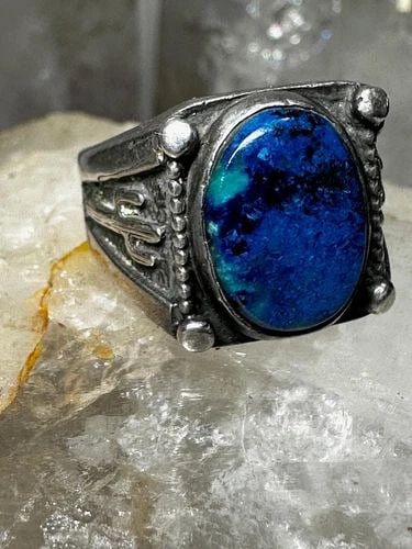 BLUE LAPIS LAZULI RING SOUTHWEST CACTUS BAND SIZE 8.25 STERLING SILVER (1 of 2)
