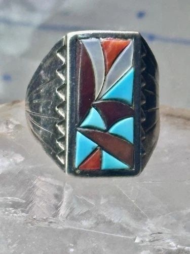 ZUNI COBBLESTONE RING TURQUOISE CORAL SIZE 11.25 STERLING SILVER SIGN R. G. & T: ZUNI COBBLESTONE RING TURQUOISE CORAL SIZE 11.25 STERLING SILVER SIGN R. G. & T Zuni Cobblestone Ring Turquoise coral size 11.25 sterling silver sign R. G. & T Richard and Geneva Terraza Size 11.25 We