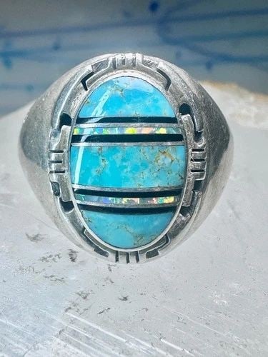 NAVAJO RING TURQUOISE LAB OPAL SIZE 11.75 STERLING SILVER WOMEN MEN (1 of 2)