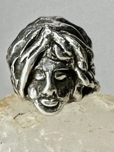 FACE RING PUNK FIGURATIVE LONG HAIR SIZE 6.75 STERLING SILVER WOMEN GIRLS (1 of 2)