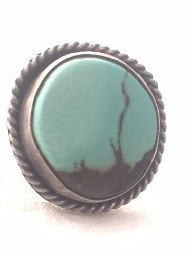 VINTAGE STERLING SILVER SOUTHWEST TURQUOISE LANDSCAPE RING SIZE 10 7.8G: VINTAGE STERLING SILVER SOUTHWEST TURQUOISE LANDSCAPE RING SIZE 10 7.8G Vintage Sterling Silver Turquoise Ring Unusual Stone All Flat & Smooth Size 10 Weight 7.8g Diameter 1" Free First Class shipping