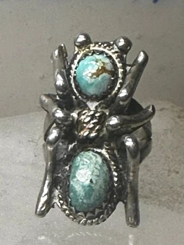 NAVAJO ANT RING TURQUOISE BUG INSECT SIZE 4.2 LEAVES BAND STERLING SILVER WOMEN (1 of 2)