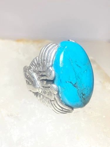 EAGLE RING SIZE 7 TURQUOISE SOUTHWEST BIKER BOHO BAND STERLING SILVER MEN WOMEN: EAGLE RING SIZE 7 TURQUOISE SOUTHWEST BIKER BOHO BAND STERLING SILVER MEN WOMEN Eagle ring turquoise southwest biker boho band sterling silver men women Size 7 Between. size 7 and a size 7.25 Weight 2