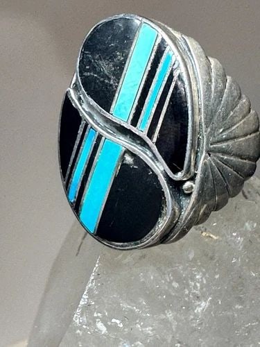 NAVAJO RING SIZE 10.75 TURQUOISE BAND STERLING SILVER MEN WOMEN AS IS: NAVAJO RING SIZE 10.75 TURQUOISE CORAL BAND STERLING SILVER MEN WOMEN AS IS Navajo ring size 10.75 turquoise band sterling silver men women AS IS Unknown type of imperfection on stone see Photos I lea