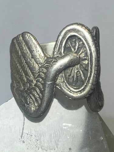 MOTORCYCLE RING WHEEL BIKER BAND STERLING SILVER BAND WOMEN MEN: MOTORCYCLE RING WHEEL BIKER BAND STERLING SILVER BAND WOMEN MEN Motorcycle ring wheel biker band sterling silver band women men Size 8 Weight 14.4g Length. 7/8" Width. 1/4" Thinnest 5/32"