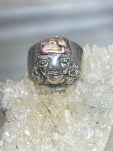 FACE RING SIZE 8 TRIBAL WOMEN FIGURATIVE SOUTHWEST BAND STERLING SILVER WOMEN (1 of 2)