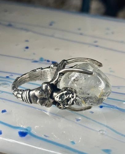 CRYSTAL BALL RING NAKED FIGURATIVE WOMEN NIKE GODDESS OF VICTORY SIZE 7.50 STERL (1 of 2)
