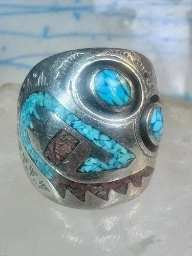TURQUOISE CORAL RING SOUTHWEST BAND SIZE 10.50 STERLING SILVER WOMEN MEN: TURQUOISE CORAL RING SOUTHWEST BAND SIZE 10.50 STERLING SILVER WOMEN MEN Turquoise coral ring southwest band size 10.50 sterling silver women men Signed Hard to read Size 10.25 Between a size 10.25 an