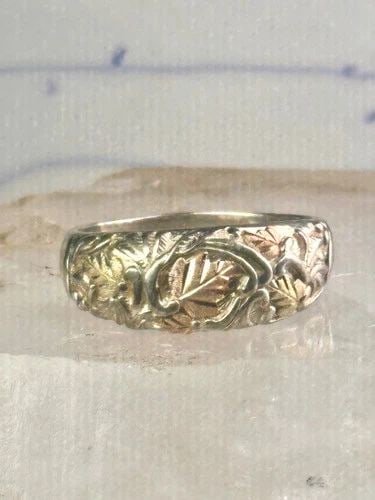 BLACK HILLS GOLD WEDDING RING LEAVES BAND SIZE 12 STERLING SILVER WOMEN MEN (1 of 2)
